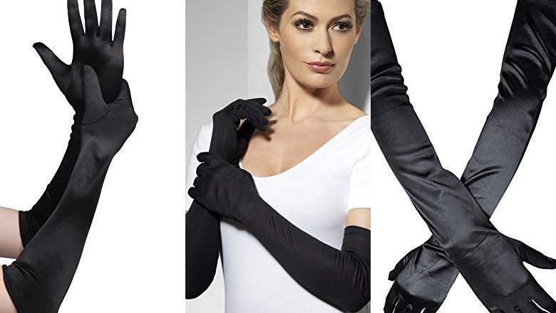TRIXES Elegantes guantes largos hechos de imitaci/ón de guantes de seda sint/ética Negro